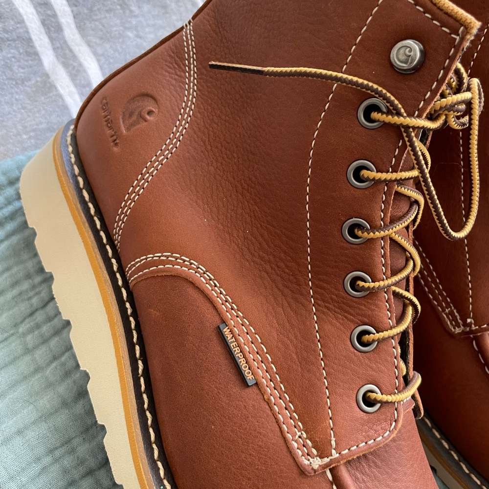 NEW 10.5 WIDE Carhartt Men's 6" Waterproof Moc Toe Casual Wedge Work Boot, Tan - Picture 11 of 13
